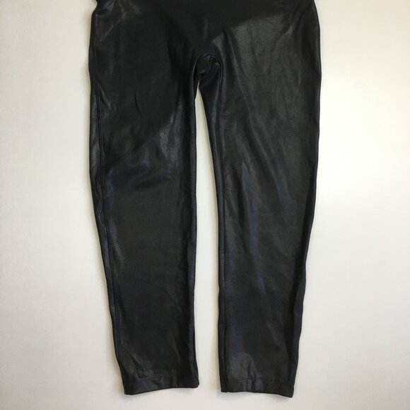 SPANX Black Textured Coated Shaping Slimming Pull On Cropped/Ankle Leggings - Picture 7 of 13